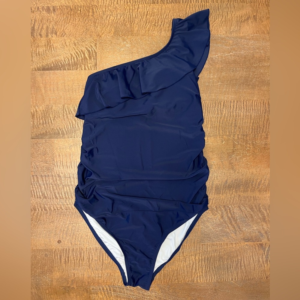 One shoulder flounce one piece maternity swimsuit